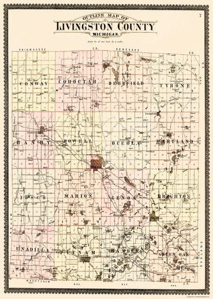 Historic County Map - Livingston County Michigan - Ogle 1895 - 23 x 32.29 - Vintage Wall Art