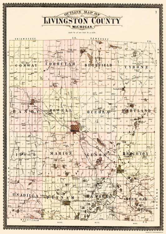 Historic County Map - Livingston County Michigan - Ogle 1895 - Vintage Wall Art