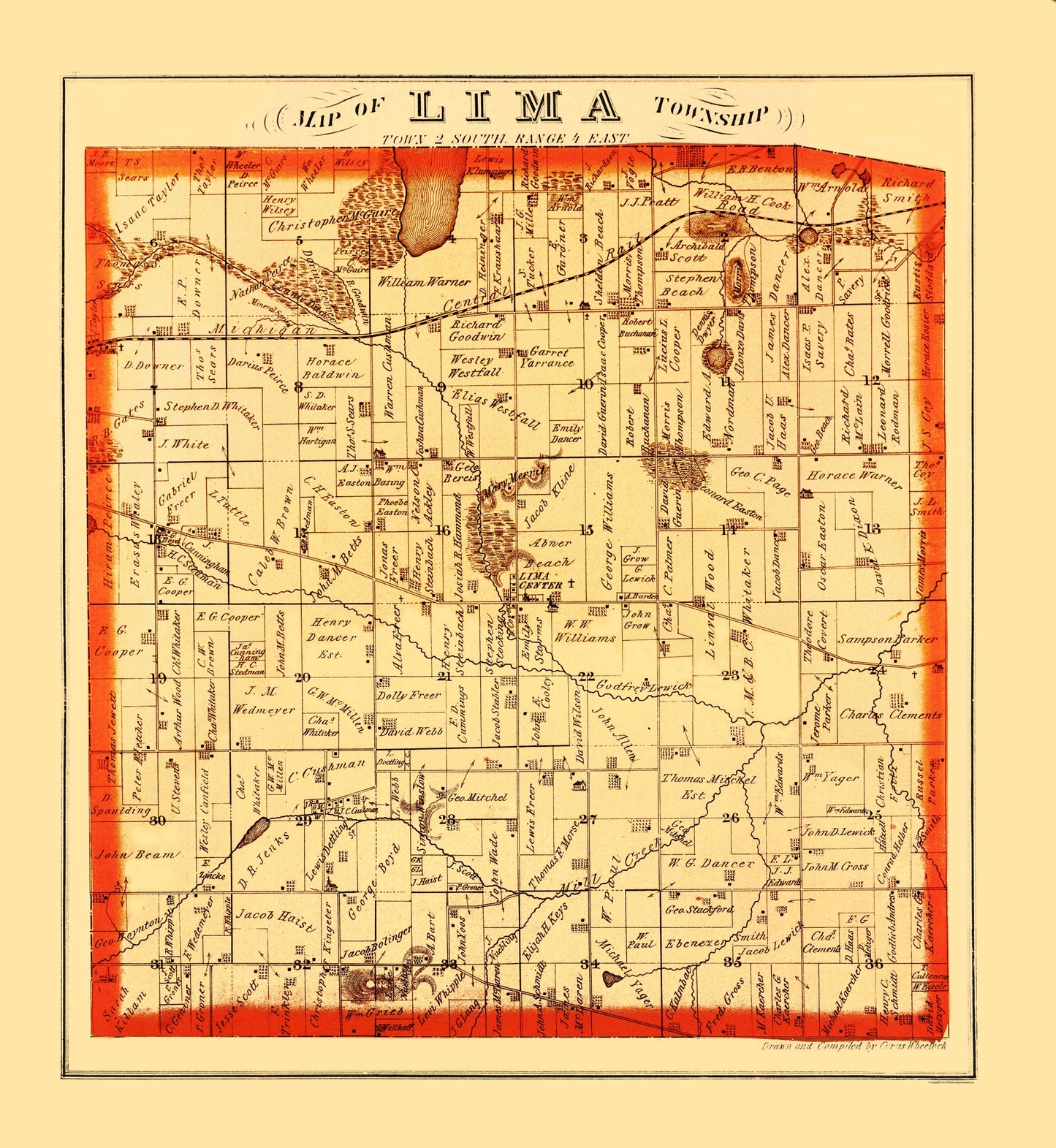 Historic County Map - Lima County Michigan - Everts 1874 - 23 x 25.02 - Vintage Wall Art