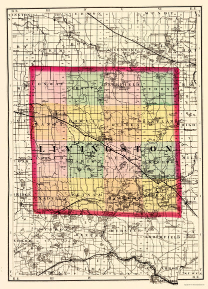 Historic County Map - Livingston County Michigan - Walling 1873 - 23 x 32.04 - Vintage Wall Art