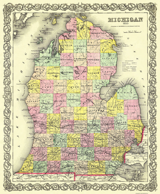 Historic State Map - Michigan Lower Peninsula - Colton 1855 - 23 x 27.94 - Vintage Wall Art