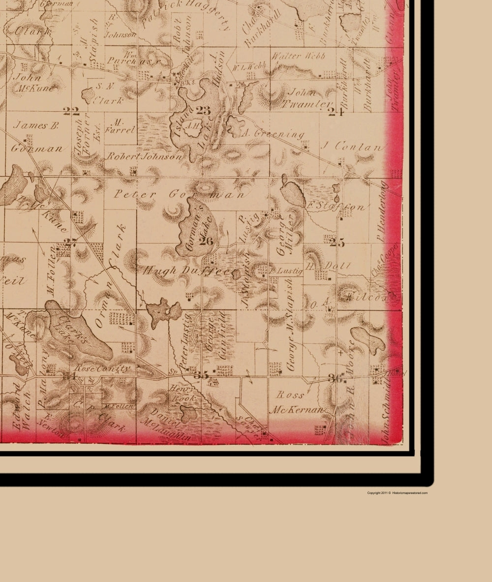 Historic County Map - Lyndon County Michigan - Everts 1874 - 23 x 27.22 - Vintage Wall Art