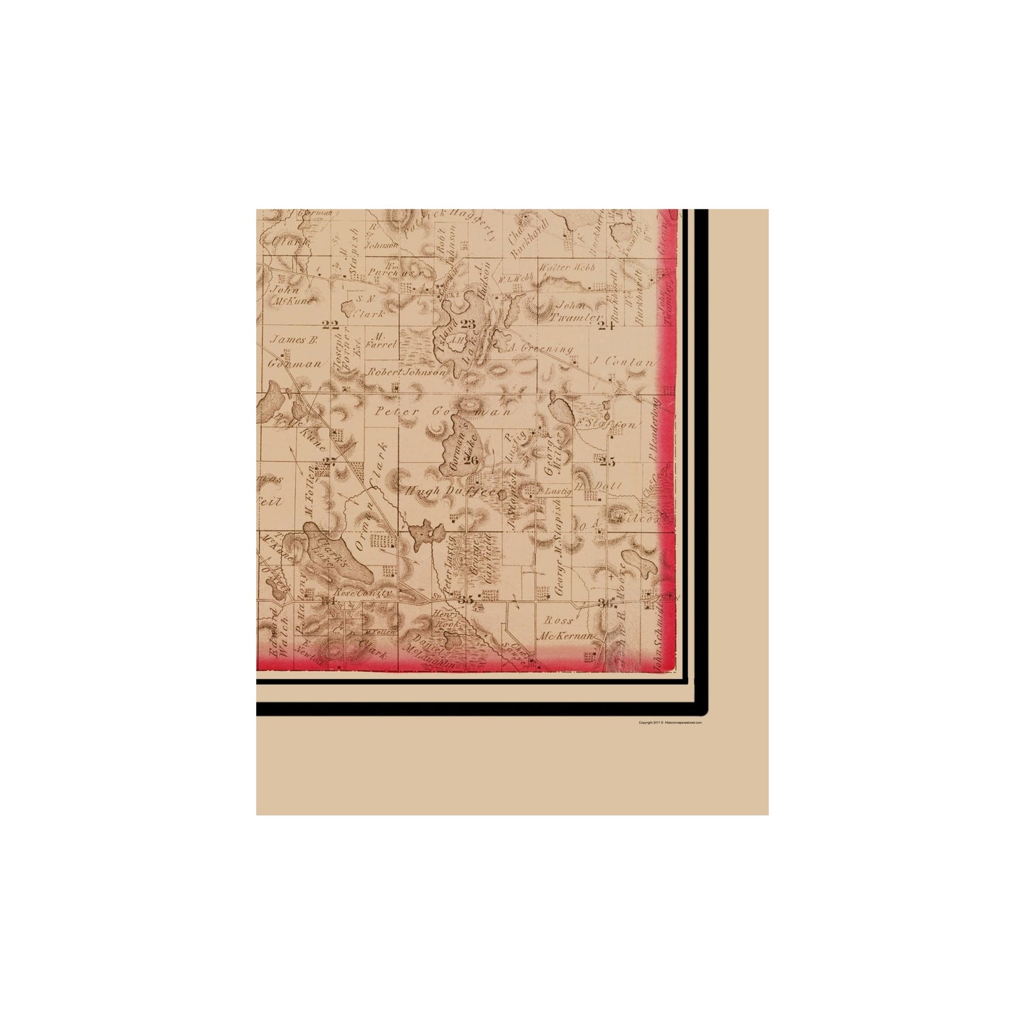 Historic County Map - Lyndon County Michigan - Everts 1874 - 23 x 27.22 - Vintage Wall Art