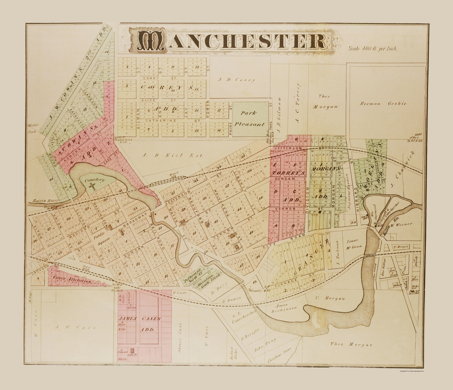 Historic City Map - Manchester Michigan - Everts 1874 - 23 x 26.73 - Vintage Wall Art