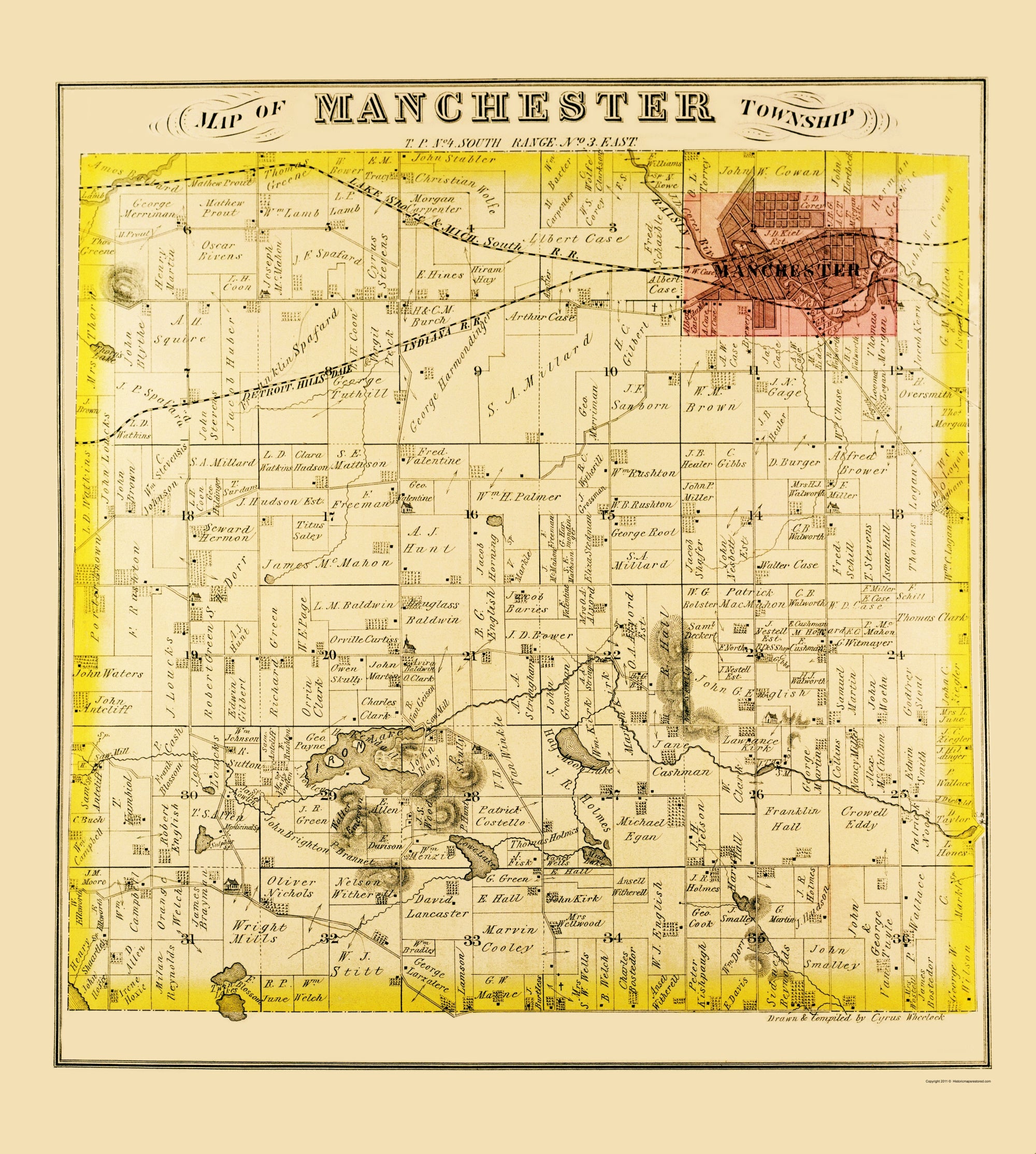 Manchester Indiana Map Historic County Map - Manchester County Michigan - Everts 1874 - Vinta ...