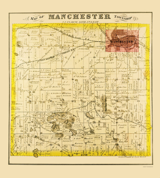 Historic County Map - Manchester County Michigan - Everts 1874 - Vintage Wall Art