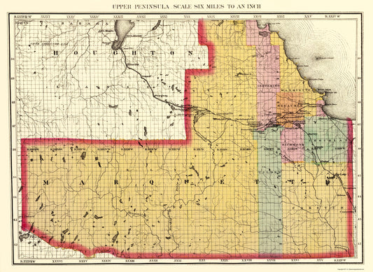 Historic County Map - Marquette County Michigan - Walling 1873 - 23 x 31.54 - Vintage Wall Art