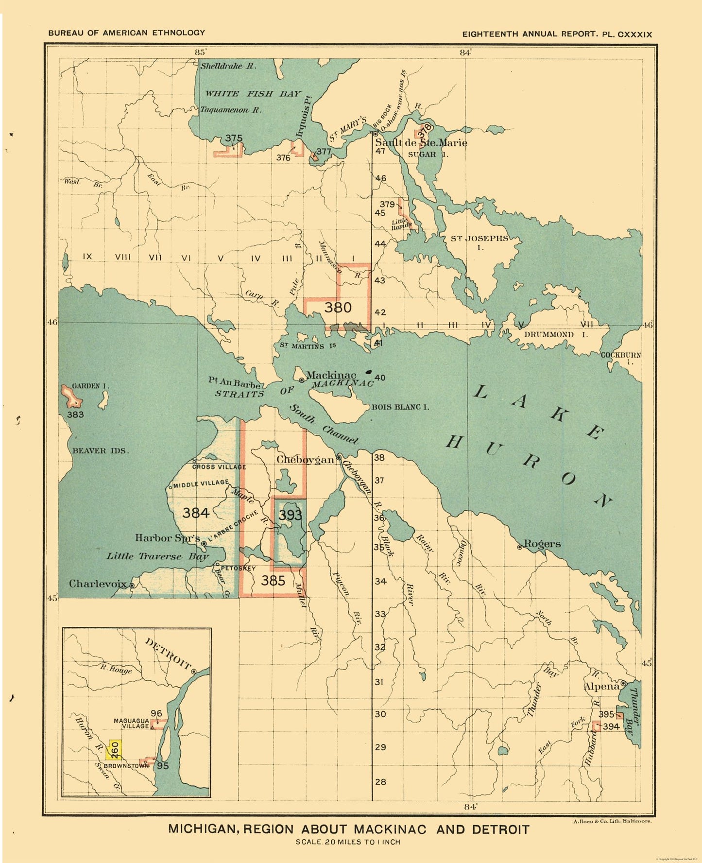 Historic State Map - Michigan Mackinac Detroit - Hoen 1896 - 23 x 28.27 - Vintage Wall Art