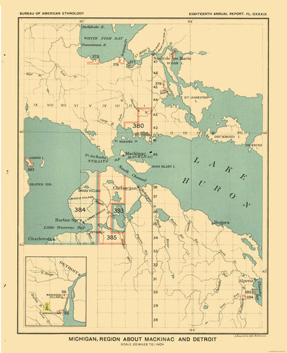 Historic State Map - Michigan Mackinac Detroit - Hoen 1896 - 23 x 28.27 - Vintage Wall Art