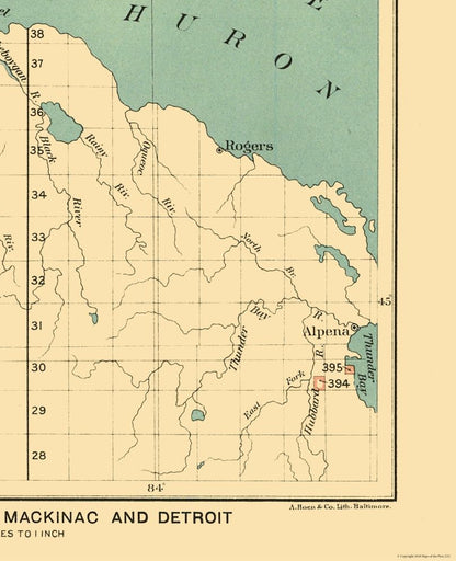 Historic State Map - Michigan Mackinac Detroit - Hoen 1896 - 23 x 28.27 - Vintage Wall Art