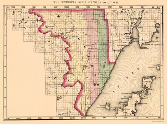 Historic County Map - Menominee County Michigan - Walling 1873 - 23 x 30.78 - Vintage Wall Art
