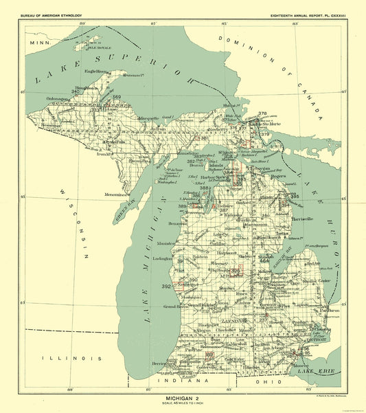 Historic State Map - Michigan - Hoen 1896 - 23 x 25.94 - Vintage Wall Art