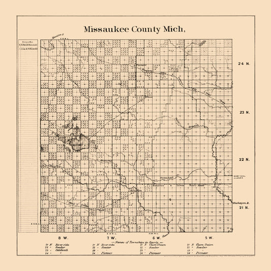 Historic County Map - Missaukee County Michigan - Frost 1898 - 23 x 23.03 - Vintage Wall Art