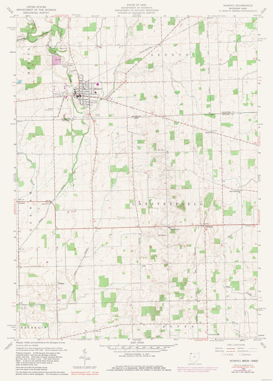 Topographical Map - Morenci Michigan Quad - USGS 1960 - 23 x 32.13 - Vintage Wall Art