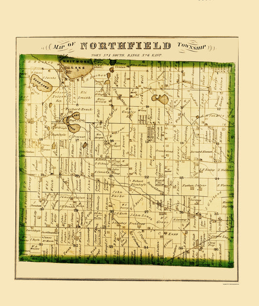 Historic County Map - Northfield County Michigan - Everts 1874 - Vintage Wall Art