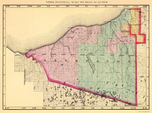 Historic County Map - Ontonagon County Michigan - Walling 1873 - 23 x 30.71 - Vintage Wall Art