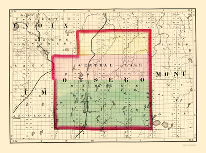 Historic County Map - Otsego County Michigan - Walling 1873 - 23 x 30.98 - Vintage Wall Art