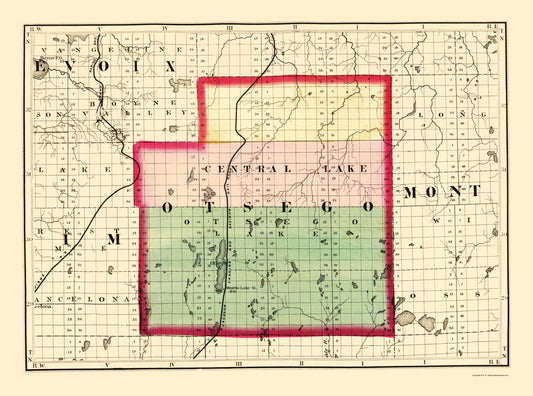 Historic County Map - Otsego County Michigan - Walling 1873 - Vintage Wall Art
