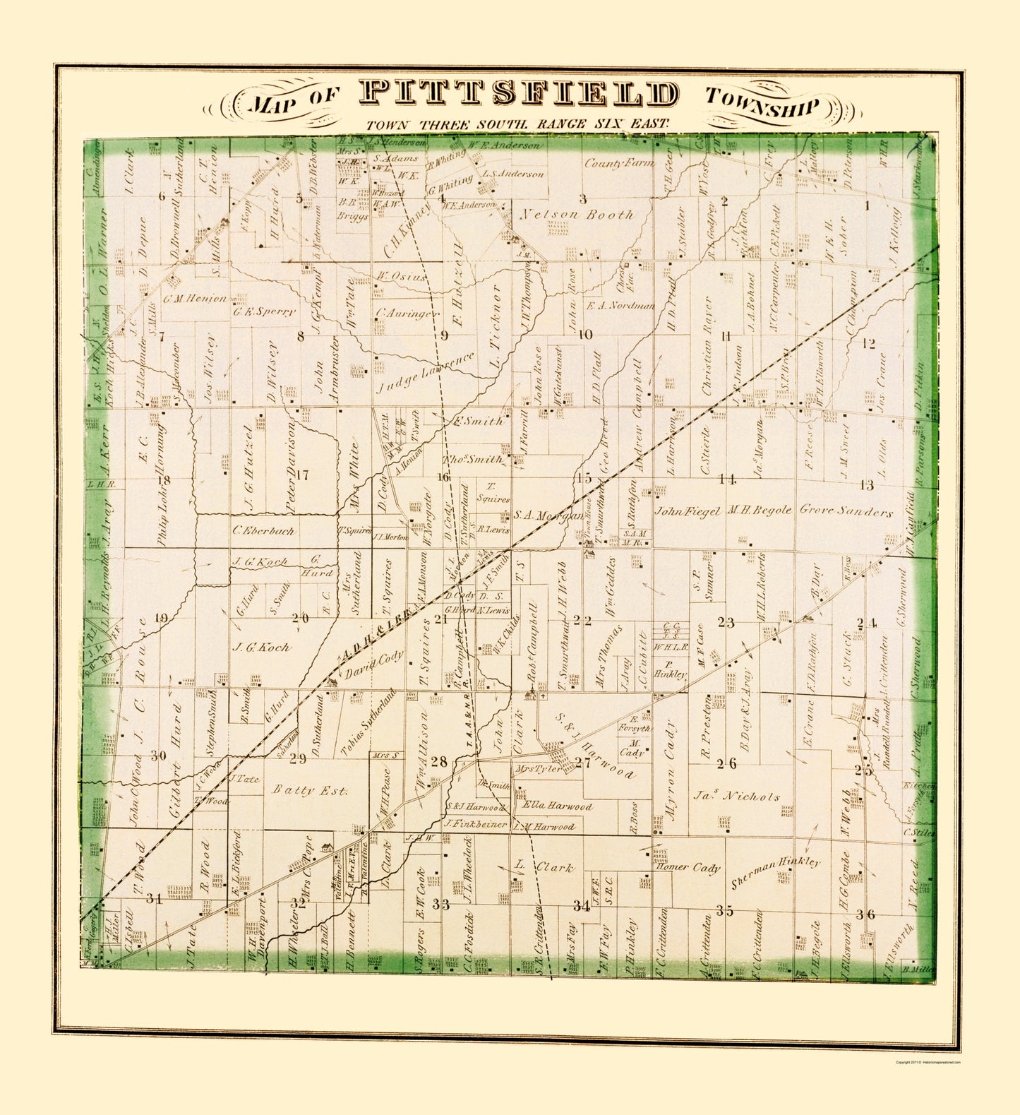 Historic City Map - Pittsfield Michigan - Everts 1874 - 23 x 25.13 - Vintage Wall Art