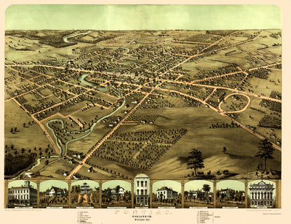 Historic Panoramic View - Pontiac Michigan - Ruger 1867 - 23 x 29.84 - Vintage Wall Art