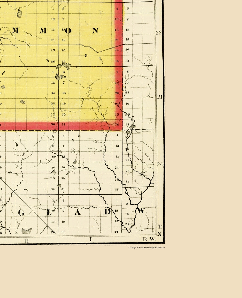 Historic County Map - Roscommon County Michigan - Walling 1873 - 23 x 28.30 - Vintage Wall Art