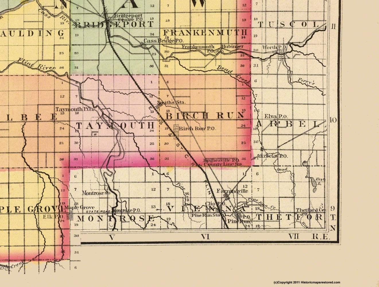 Historic County Map - Saginaw County Michigan - Walling 1873 - 30.38 x 23 - Vintage Wall Art