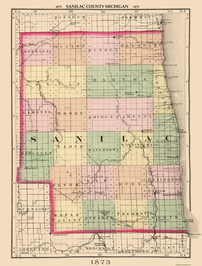 Historic County Map - Sanilac County Michigan - Walling 1873 - 23 x 30.19 - Vintage Wall Art