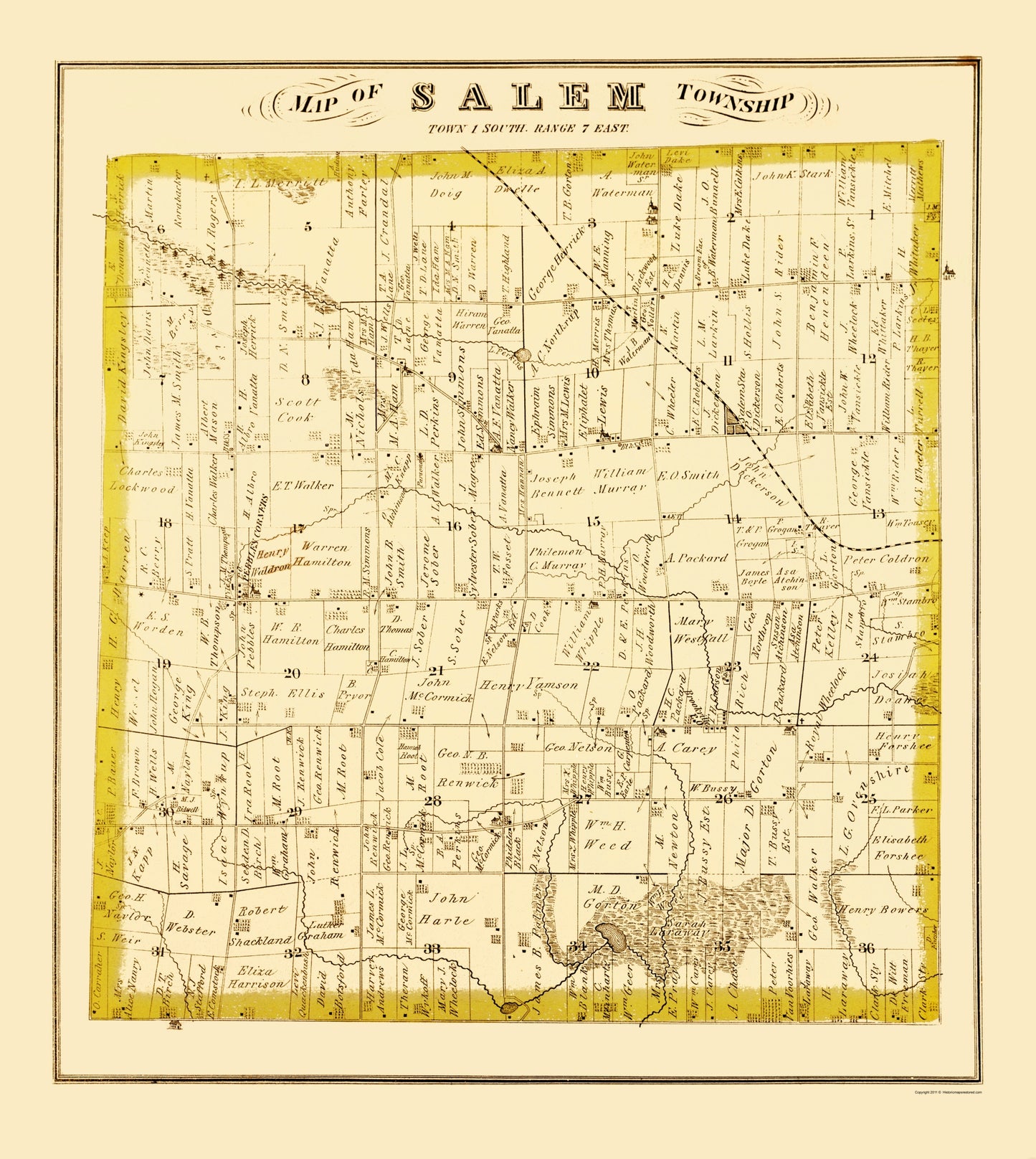 Historic County Map - Salem County Michigan - Everts 1874 - 23 x 25.72 - Vintage Wall Art