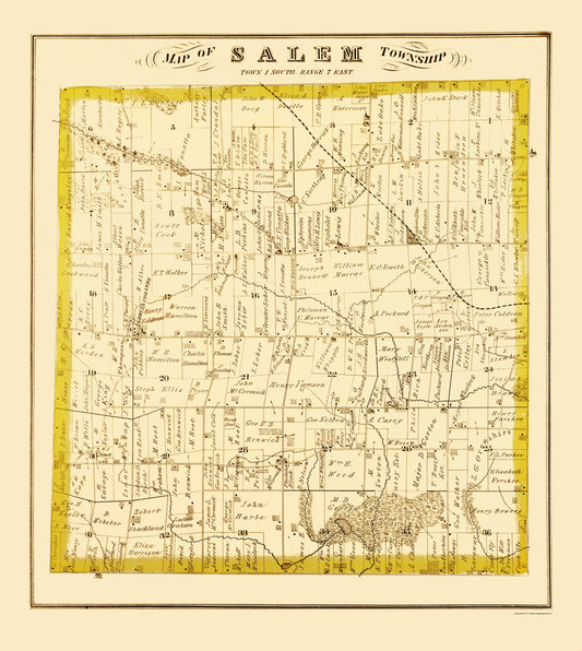 Historic County Map - Salem County Michigan - Everts 1874 - Vintage Wall Art