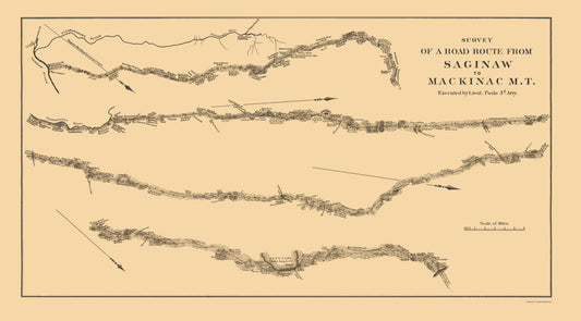 Historic State Map - Michigan Saginaw Mackinac Road Survey - Poole 1835 - 23 x 41 - Vintage Wall Art