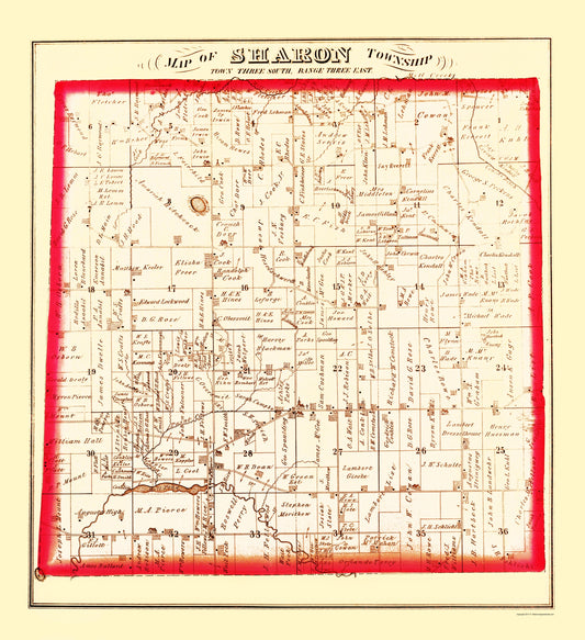 Historic County Map - Sharon County Michigan - Everts 1874 - Vintage Wall Art