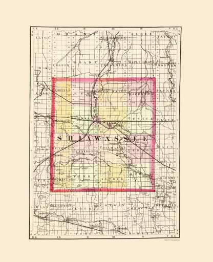 Historic County Map - Shiawassee County Michigan - Walling 1873 - 23 x 28.30 - Vintage Wall Art