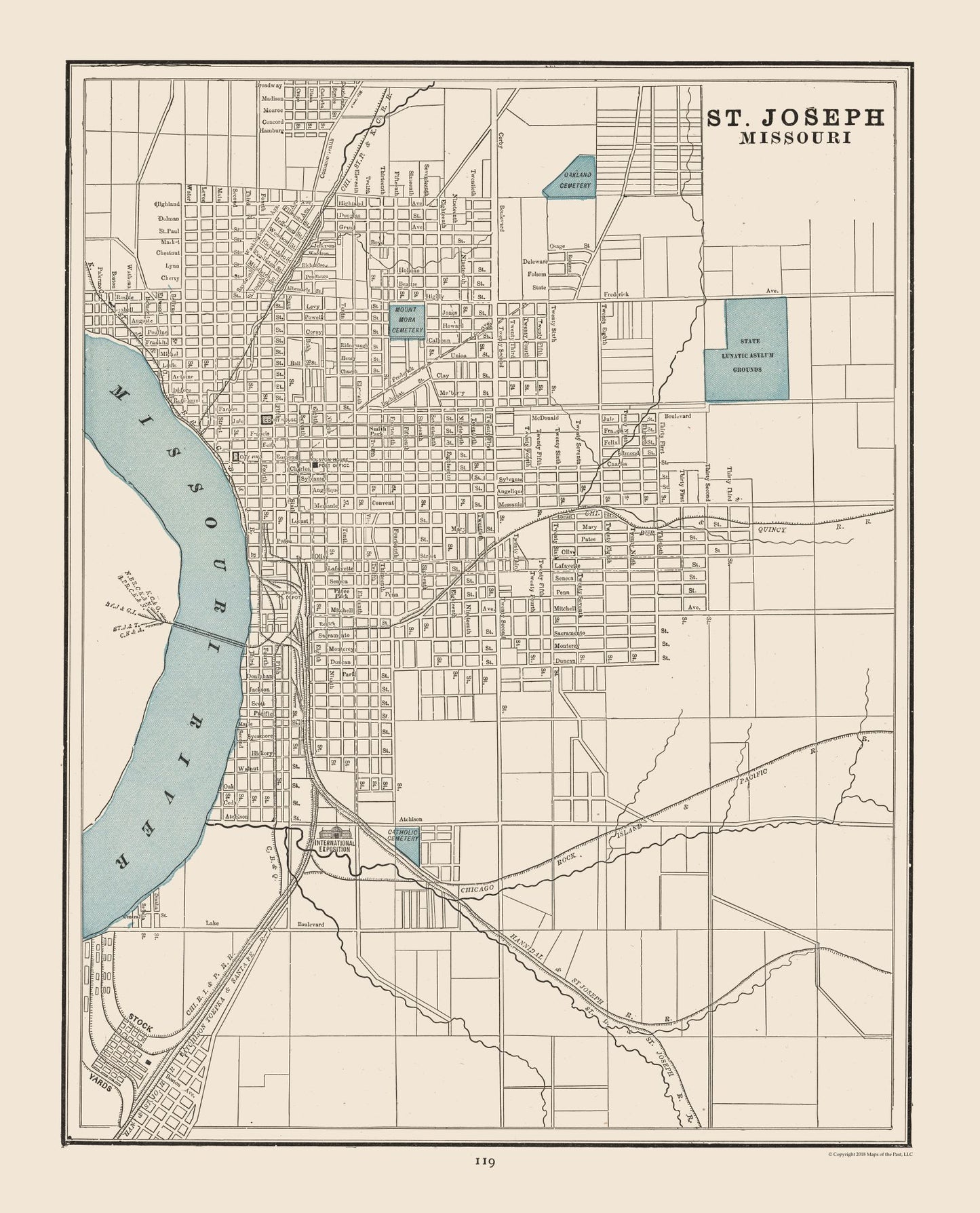 Historic City Map - St Joseph  Missouri- Cram 1892 - 23 x 28.46 - Vintage Wall Art