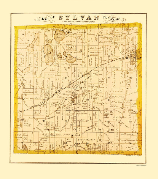Historic County Map - Sylvan County Michigan - Everts 1874 - Vintage Wall Art