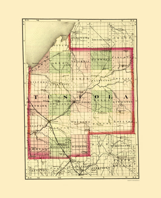 Historic County Map - Tuscola County Michigan - Walling 1873 - Vintage Wall Art