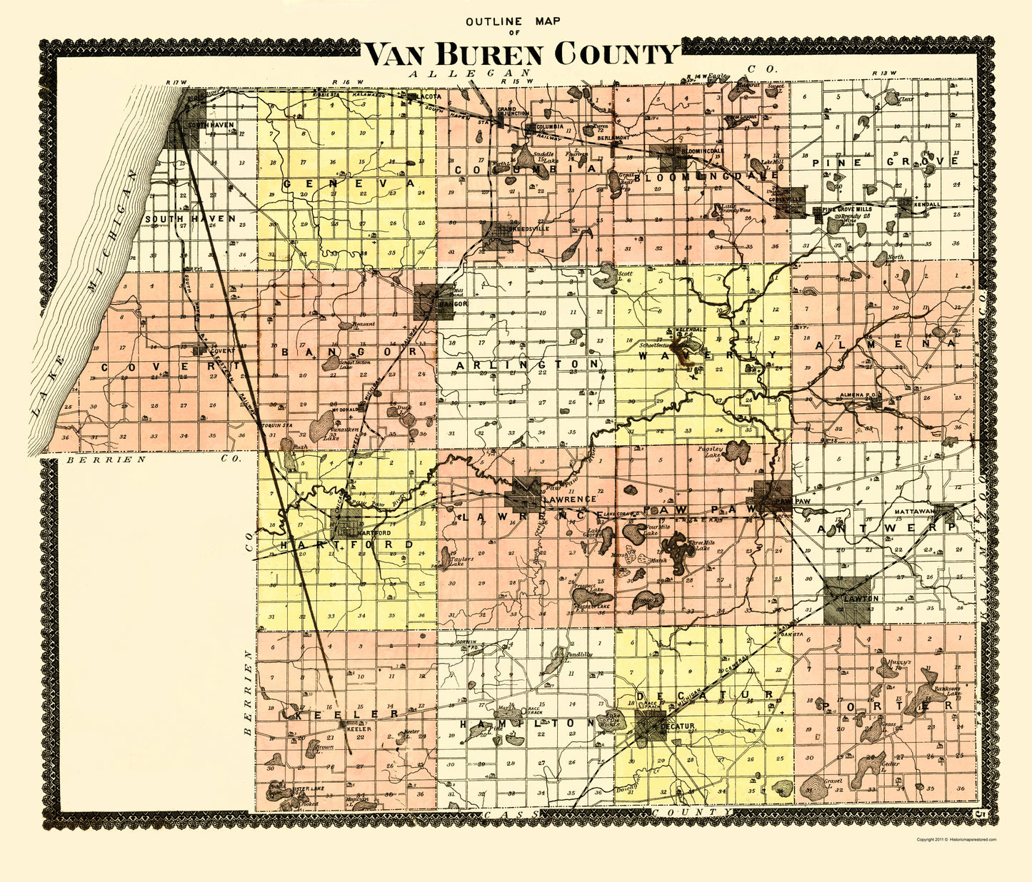 Historic County Map - Van Buren County Michigan - Goss 1895 - 23 x 26.90 - Vintage Wall Art