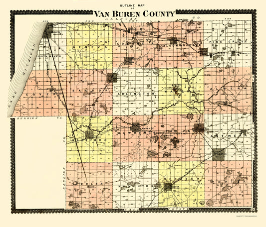 Historic County Map - Van Buren County Michigan - Goss 1895 - Vintage Wall Art
