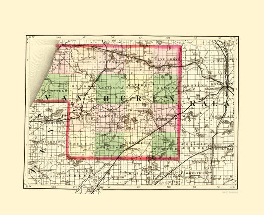 Historic County Map - Van Buren County Michigan - Walling 1873 - Vintage Wall Art