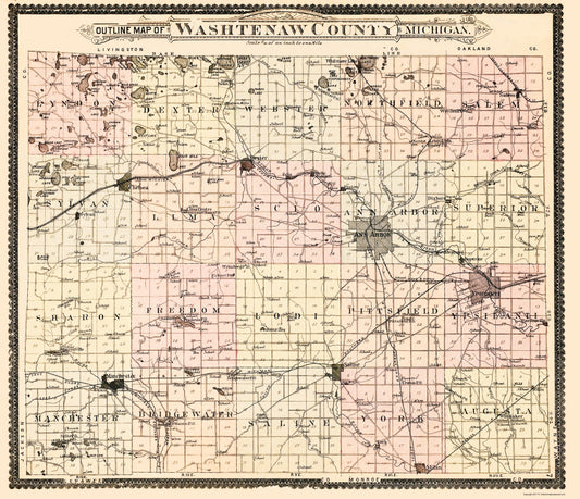 Historic County Map - Washetenaw County Michigan - Ogle 1895 - 23 x 26.68 - Vintage Wall Art