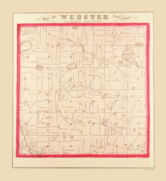 Historic County Map - Webster County Michigan County - Everts 1874 - Vintage Wall Art