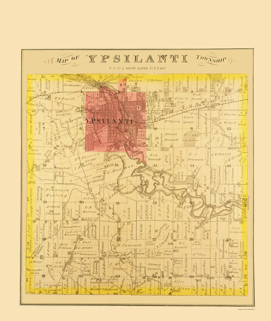 Historic County Map - Ypsilanti County Michigan - Everts 1874 - Vintage Wall Art
