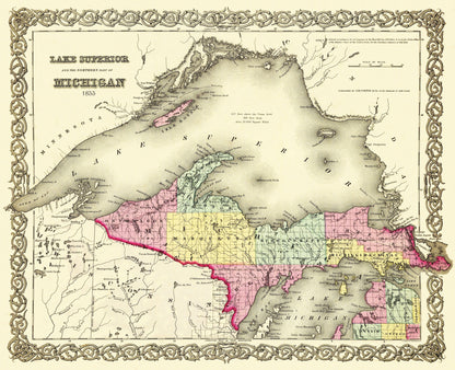 Historic State Map - Michigan Upper Peninsula - Colton 1855 - 28.31 x 23 - Vintage Wall Art