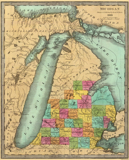 Historic State Map - Michigan - Burr 1835 - 23 x 28.38 - Vintage Wall Art