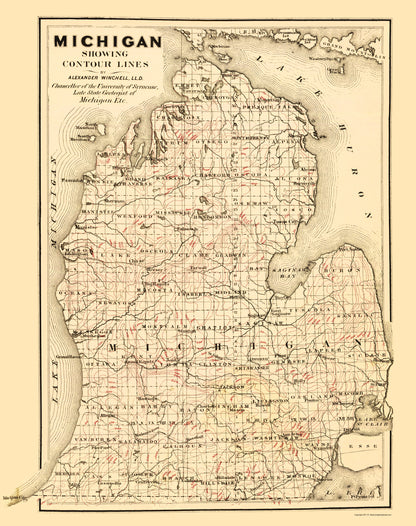 Historic State Map - Michigan Lower Peninsula - Tackabury 1873 - 23 x 29.07 - Vintage Wall Art