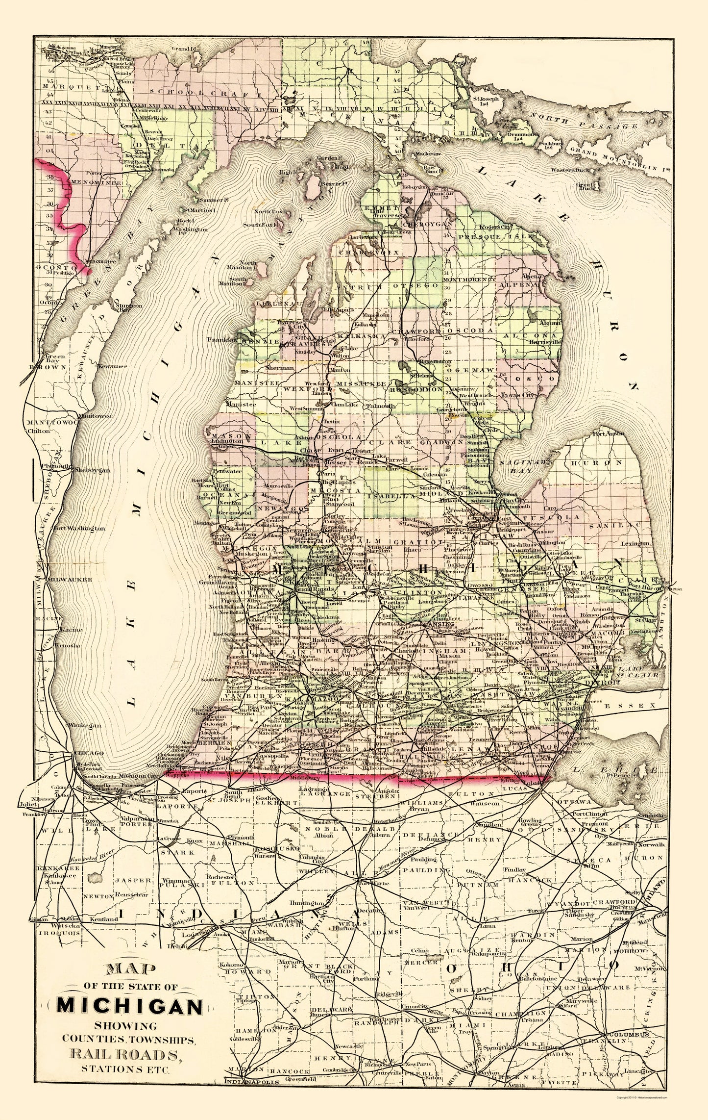 Historic State Map - Michigan Upper Peninsula - Tackabury 1873 - 23 x 36 - Vintage Wall Art