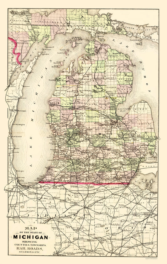 Historic State Map - Michigan Upper Peninsula - Tackabury 1873 - 23 x 36 - Vintage Wall Art