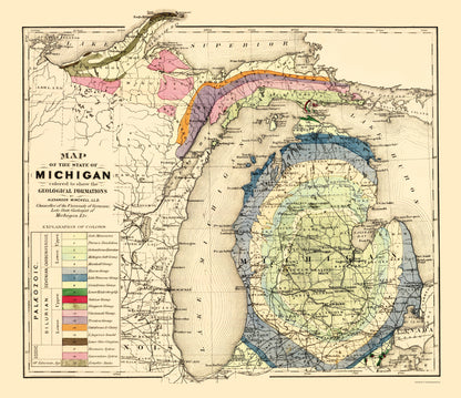 Historic State Map - Michigan Geological - Tackabury 1873 - 23 x 26 - Vintage Wall Art