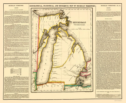 Historic State Map - Michigan Territory Geographical - Carey 1822 - 23 x 28 - Vintage Wall Art