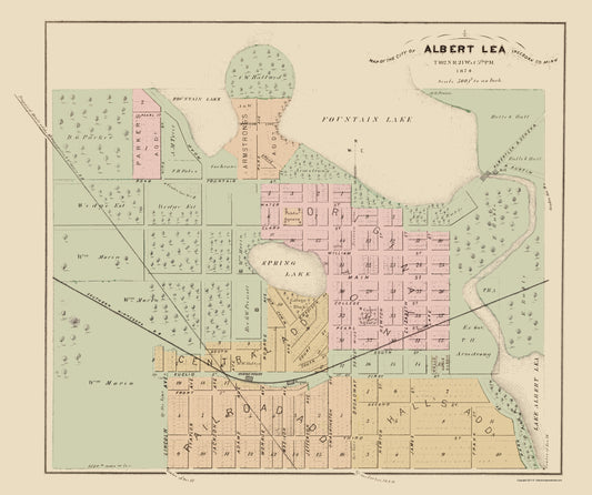 Historic City Map - Albert Lea Minnesota - Andreas 1874 - 23 x 27.46 - Vintage Wall Art