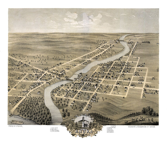 Historic Panoramic View - Anoka Minnesota - Ruger 1869 - 27.22 x 23 - Vintage Wall Art